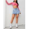 imageMilumia Womens High Waist Pleated Denim Mini Skirts Short Cargo Jean Skirts with Pockets