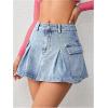 imageMilumia Womens High Waist Pleated Denim Mini Skirts Short Cargo Jean Skirts with Pockets