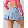 imageMilumia Womens High Waist Pleated Denim Mini Skirts Short Cargo Jean Skirts with Pockets
