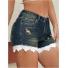 imageMilumia Womens Lace Trim Ripped Denim Shorts Drop Waist Straight Leg Shorts with PocketDark Wash