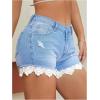 imageMilumia Womens Lace Trim Ripped Denim Shorts Drop Waist Straight Leg Shorts with PocketMedium Wash