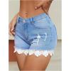 imageMilumia Womens Lace Trim Ripped Denim Shorts Drop Waist Straight Leg Shorts with PocketMedium Wash