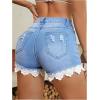 imageMilumia Womens Lace Trim Ripped Denim Shorts Drop Waist Straight Leg Shorts with PocketMedium Wash