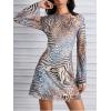 imageMilumia Womens Leopard Print Mini Dress Y2k Bell Long Sleeve Cheetah Short Dresses Going OutBrown and Grey