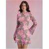 imageMilumia Womens Leopard Print Mini Dress Y2k Bell Long Sleeve Cheetah Short Dresses Going OutBrown and Pink