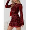 imageMilumia Womens Leopard Print Mini Dress Y2k Bell Long Sleeve Cheetah Short Dresses Going OutRed