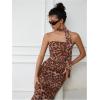imageMilumia Womens Leopard Print Strapless Bodycon Maxi Dress Mesh Long Tube Top DressBrown