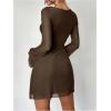imageMilumia Womens Mesh Long Bell Sleeve Mini Dress Boat Neck Short DressesCoffee Brown