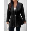 imageMilumia Womens Plus Size Textured Button Down Blazer V Neck Ruffle Hem JacketBlack