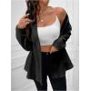 imageMilumia Womens Plus Size Textured Button Down Blazer V Neck Ruffle Hem JacketBlack