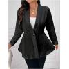 imageMilumia Womens Plus Size Textured Button Down Blazer V Neck Ruffle Hem JacketBlack