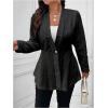 imageMilumia Womens Plus Size Textured Button Down Blazer V Neck Ruffle Hem JacketBlack