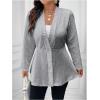 imageMilumia Womens Plus Size Textured Button Down Blazer V Neck Ruffle Hem JacketGrey