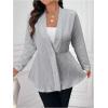 imageMilumia Womens Plus Size Textured Button Down Blazer V Neck Ruffle Hem JacketGrey
