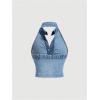 imageMilumia Womens Ruched Button Front Denim Halter Top Sleeveless Collar Neck Summer Crop TopsBlue