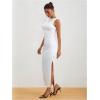 imageMilumia Womens Sleeveless Boat Neck Ruched Bodycon Maxi Dress Cocktail Long Dresses ElegantAll White