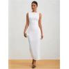 imageMilumia Womens Sleeveless Boat Neck Ruched Bodycon Maxi Dress Cocktail Long Dresses ElegantAll White