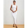 imageMilumia Womens Sleeveless Boat Neck Ruched Bodycon Maxi Dress Cocktail Long Dresses ElegantAll White