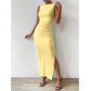 imageMilumia Womens Sleeveless Boat Neck Ruched Bodycon Maxi Dress Cocktail Long Dresses ElegantBright Yellow