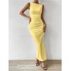 imageMilumia Womens Sleeveless Boat Neck Ruched Bodycon Maxi Dress Cocktail Long Dresses ElegantBright Yellow