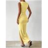 imageMilumia Womens Sleeveless Boat Neck Ruched Bodycon Maxi Dress Cocktail Long Dresses ElegantBright Yellow