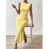 imageMilumia Womens Sleeveless Boat Neck Ruched Bodycon Maxi Dress Cocktail Long Dresses ElegantBright Yellow