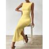 imageMilumia Womens Sleeveless Boat Neck Ruched Bodycon Maxi Dress Cocktail Long Dresses ElegantBright Yellow