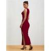 imageMilumia Womens Sleeveless Boat Neck Ruched Bodycon Maxi Dress Cocktail Long Dresses ElegantClaret