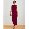 imageMilumia Womens Sleeveless Boat Neck Ruched Bodycon Maxi Dress Cocktail Long Dresses ElegantClaret