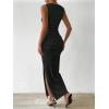 imageMilumia Womens Sleeveless Boat Neck Ruched Bodycon Maxi Dress Cocktail Long Dresses ElegantDark Black