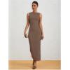 imageMilumia Womens Sleeveless Boat Neck Ruched Bodycon Maxi Dress Cocktail Long Dresses ElegantLight Brown