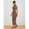 imageMilumia Womens Sleeveless Boat Neck Ruched Bodycon Maxi Dress Cocktail Long Dresses ElegantLight Brown