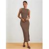 imageMilumia Womens Sleeveless Boat Neck Ruched Bodycon Maxi Dress Cocktail Long Dresses ElegantLight Brown