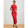 imageMilumia Womens Sleeveless Boat Neck Ruched Bodycon Maxi Dress Cocktail Long Dresses ElegantPure Red