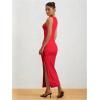 imageMilumia Womens Sleeveless Boat Neck Ruched Bodycon Maxi Dress Cocktail Long Dresses ElegantPure Red