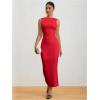 imageMilumia Womens Sleeveless Boat Neck Ruched Bodycon Maxi Dress Cocktail Long Dresses ElegantPure Red