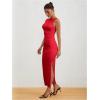 imageMilumia Womens Sleeveless Boat Neck Ruched Bodycon Maxi Dress Cocktail Long Dresses ElegantPure Red