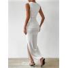 imageMilumia Womens Sleeveless Boat Neck Ruched Bodycon Maxi Dress Cocktail Long Dresses ElegantWhite