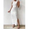 imageMilumia Womens Sleeveless Boat Neck Ruched Bodycon Maxi Dress Cocktail Long Dresses ElegantWhite