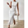 imageMilumia Womens Sleeveless Boat Neck Ruched Bodycon Maxi Dress Cocktail Long Dresses ElegantWhite