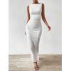 imageMilumia Womens Sleeveless Boat Neck Ruched Bodycon Maxi Dress Cocktail Long Dresses ElegantWhite