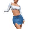imageMilumia Womens Split Raw Hem Sexy Short Jean Skirts Y2k Low Waist Bodycon Mini Skirt Blue XXLarge