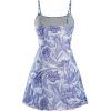 imageMilumia Womens Vintage 90s Mini Dress Spaghetti Strap Boho Mesh Short DressesBlue and White