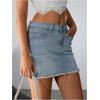 imageMilumia Womens Y2K Raw Hem Denim Mini Skirt High Waisted Bodycon Jean SkirtsBlue