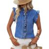 imageMilumia Women Ruffle Trim Denim Tank Top Button up Sleeveless Blouse Shirts