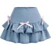 imageMilumia Womens Bow Knot Decor Denim Ruffle Skirt Cute Tiered Layered Mini SkirtsBlue