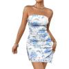 imageMilumia Womens Floral Ruched Mini Tube Dress Strapless Split Hem Bodycon DressesBlue and White