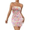 imageMilumia Womens Floral Ruched Mini Tube Dress Strapless Split Hem Bodycon DressesFloral White