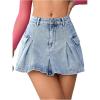 imageMilumia Womens High Waist Pleated Denim Mini Skirts Short Cargo Jean Skirts with Pockets