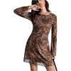 imageMilumia Womens Leopard Print Mini Dress Y2k Bell Long Sleeve Cheetah Short Dresses Going OutBrown Multi